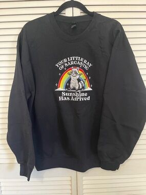 Gildan Black Crewneck Sweatshirt with Rainbow Cat Graphic